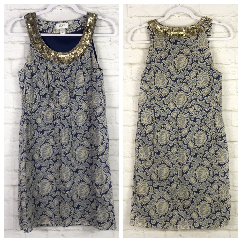 Loft Ann Taylor Baroque Sleeveless Beaded Dress 4P - Picture 1 of 7